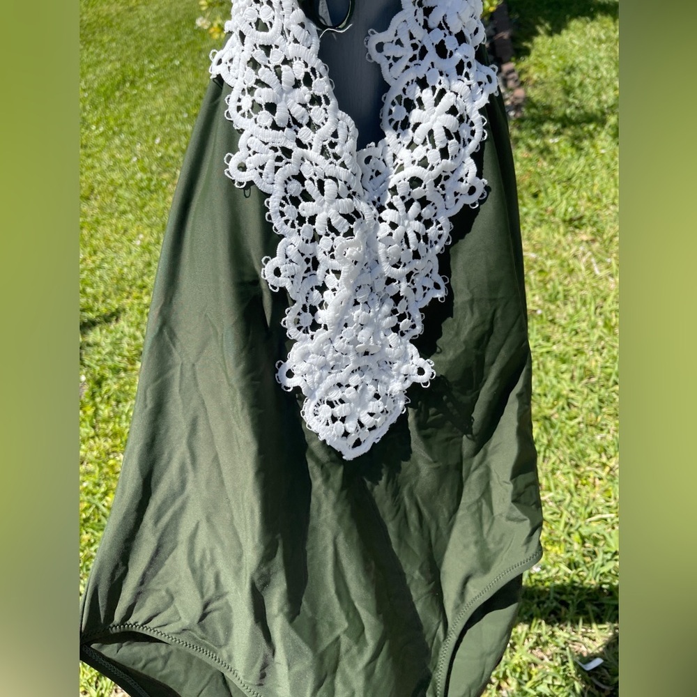 BLOOMINGJELLY One Piece Swimsuit Lace Vintage Halter In Hunter Green XL - Picture 5 of 12